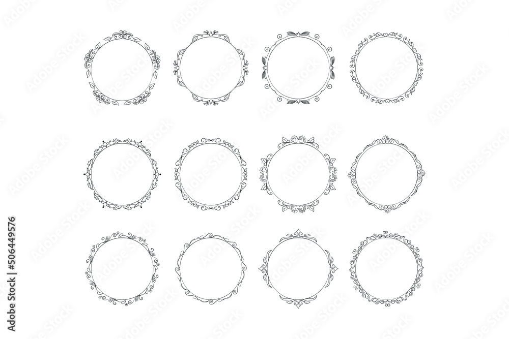  floral circle frame ,flower outline frame vector set