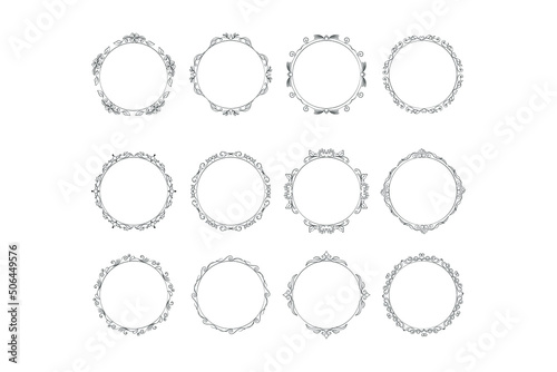  floral circle frame ,flower outline frame vector set