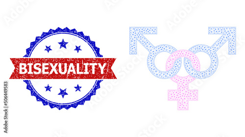 Polygonal promiscuity symbol carcass icon, and bicolor unclean Bisexuality seal stamp. Polygonal wireframe image designed with promiscuity symbol icon.