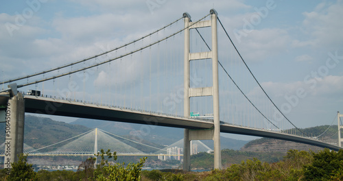 Tsing Ma Suspension bridge in Hong Kong city