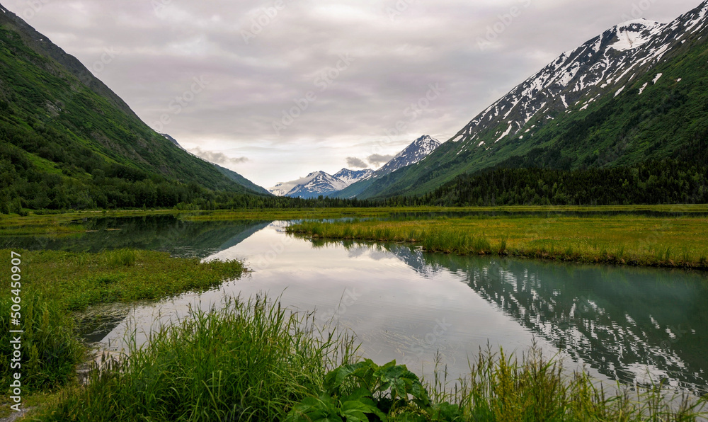 Mountain reflection in lake, Tern Lake, Alaska
