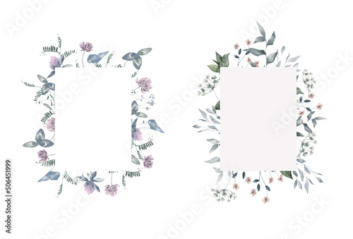 Wallpaper Mural Watercolor Frames with Meadow Flowers and Herbs. Torontodigital.ca