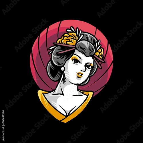 Schilderij op canvas Oiran Geisha women Illustration Premium Vector