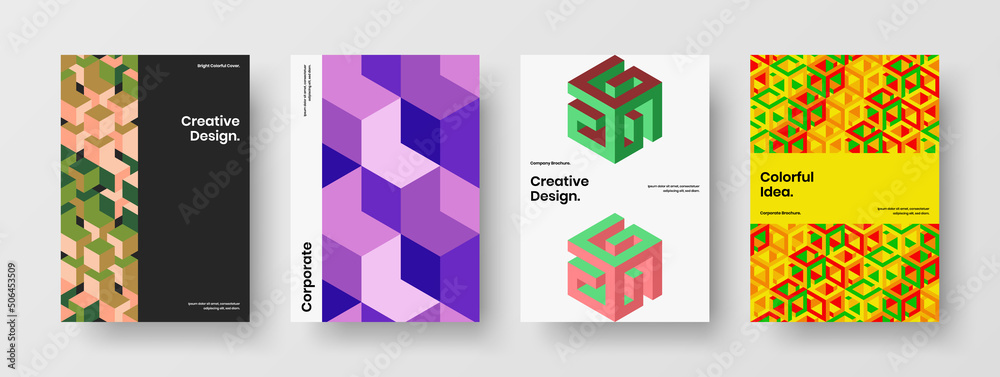 Minimalistic mosaic pattern booklet template set. Simple corporate identity A4 vector design illustration collection.
