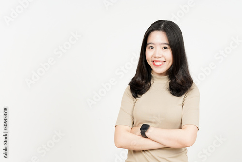 Folding Arms Smile and Looking to Camera Of Beautiful Asian Woman Isolated On White Background © Sino Images Studio