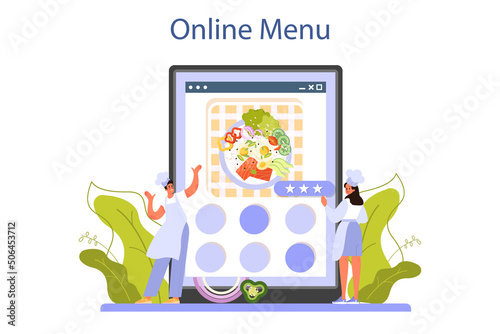Poke bowl online service or platform. Fresh healthy food with salmon