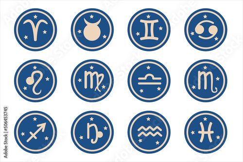 Round Frame with Zodiac Signs. Horoscope Symbol. Vector image.