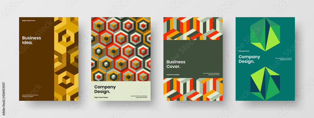 Naklejka premium Vivid cover design vector concept collection. Colorful geometric pattern poster layout set.