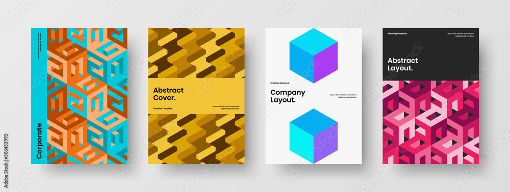 Obraz premium Clean mosaic pattern front page concept composition. Fresh journal cover A4 vector design layout set.
