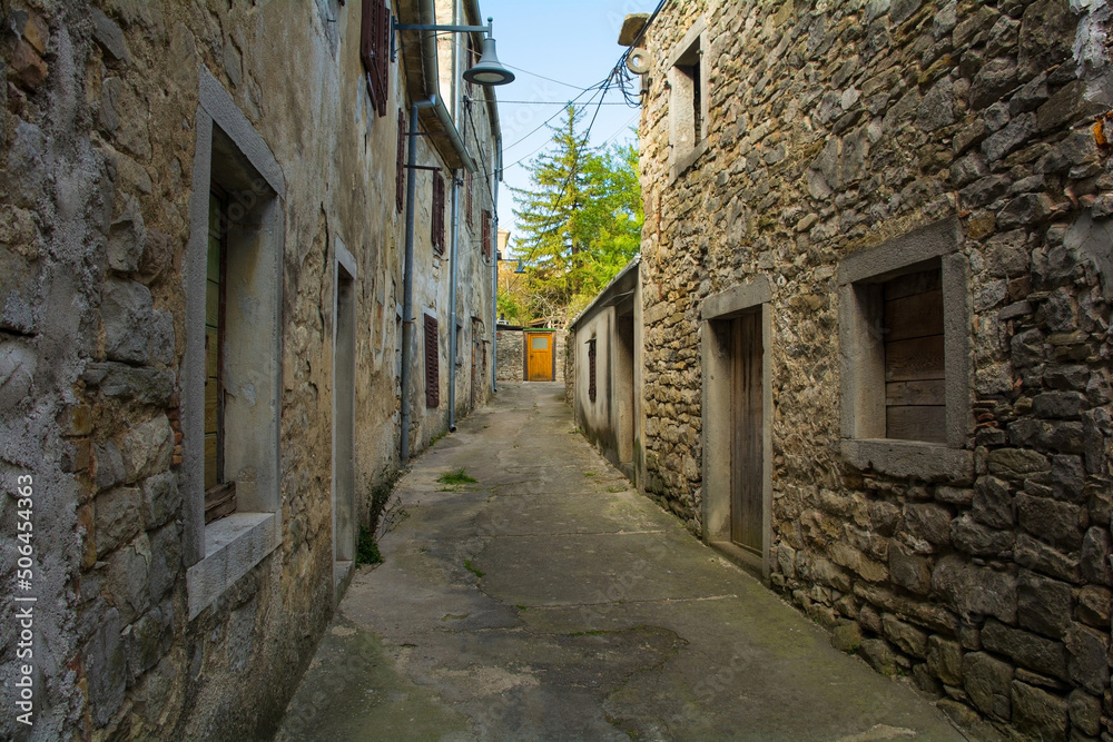 An historic residential street in the medieval hill village of Buzet in Istria, western Croatia
