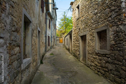 An historic residential street in the medieval hill village of Buzet in Istria  western Croatia 