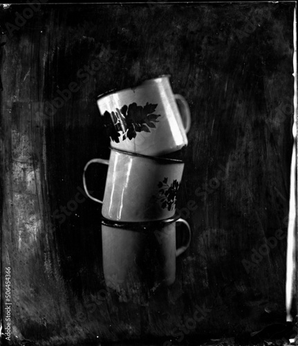 tintype wet plate collodion vintage photo of cups photo