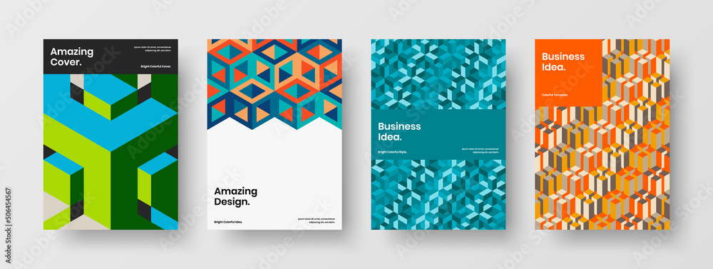 Clean booklet A4 vector design illustration collection. Amazing mosaic shapes placard layout composition.
