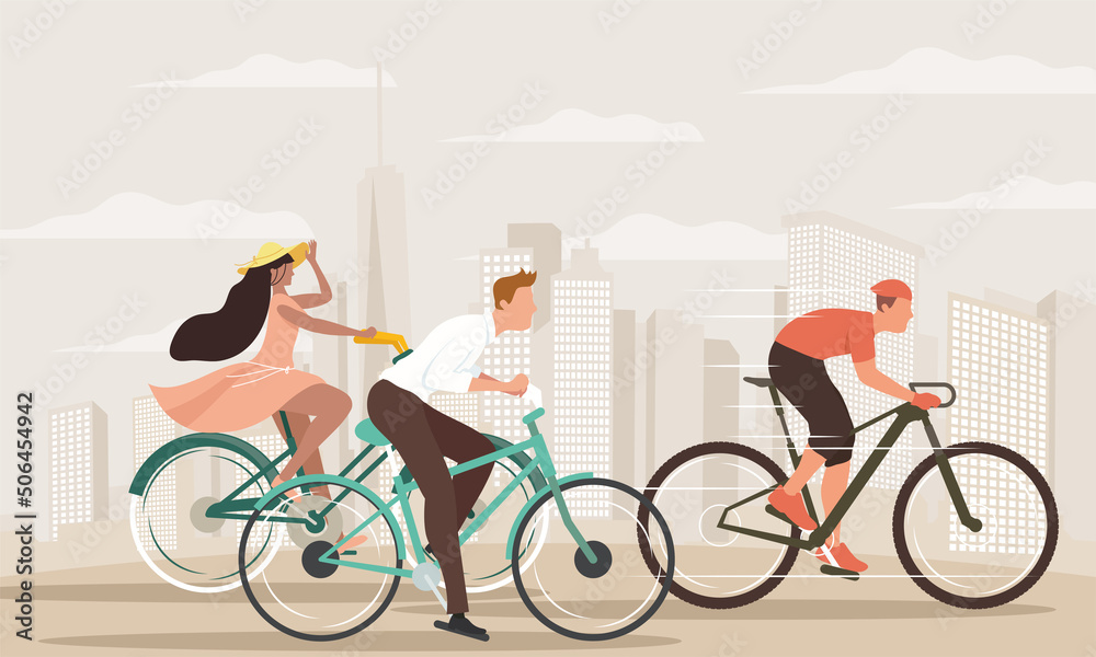 people riding bikes - obrazy, fototapety, plakaty 