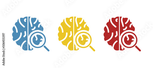 brain icons, research concept, magnifier, vector illustration