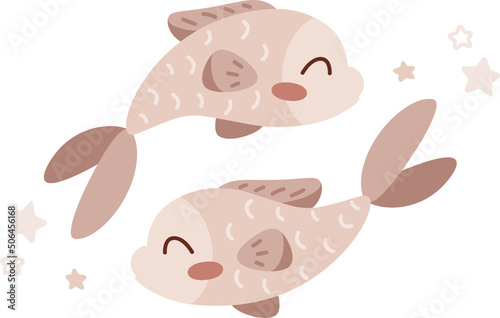 Baby zodiac sign Pisces. Cute vector astrology character