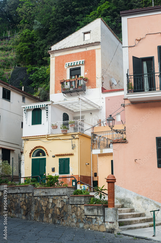 Сozy little town on the Amalfi Coast - Cetara. Lovely old traditional courtyards with stairs.
