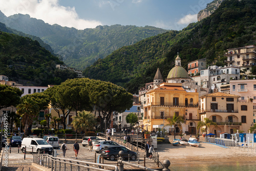 Сozy little town on the Amalfi Coast - Cetara. Medieval village in the mountains on the shores of the Tyrrhenian Sea. Summer seaside resort. © Alona Dudaieva