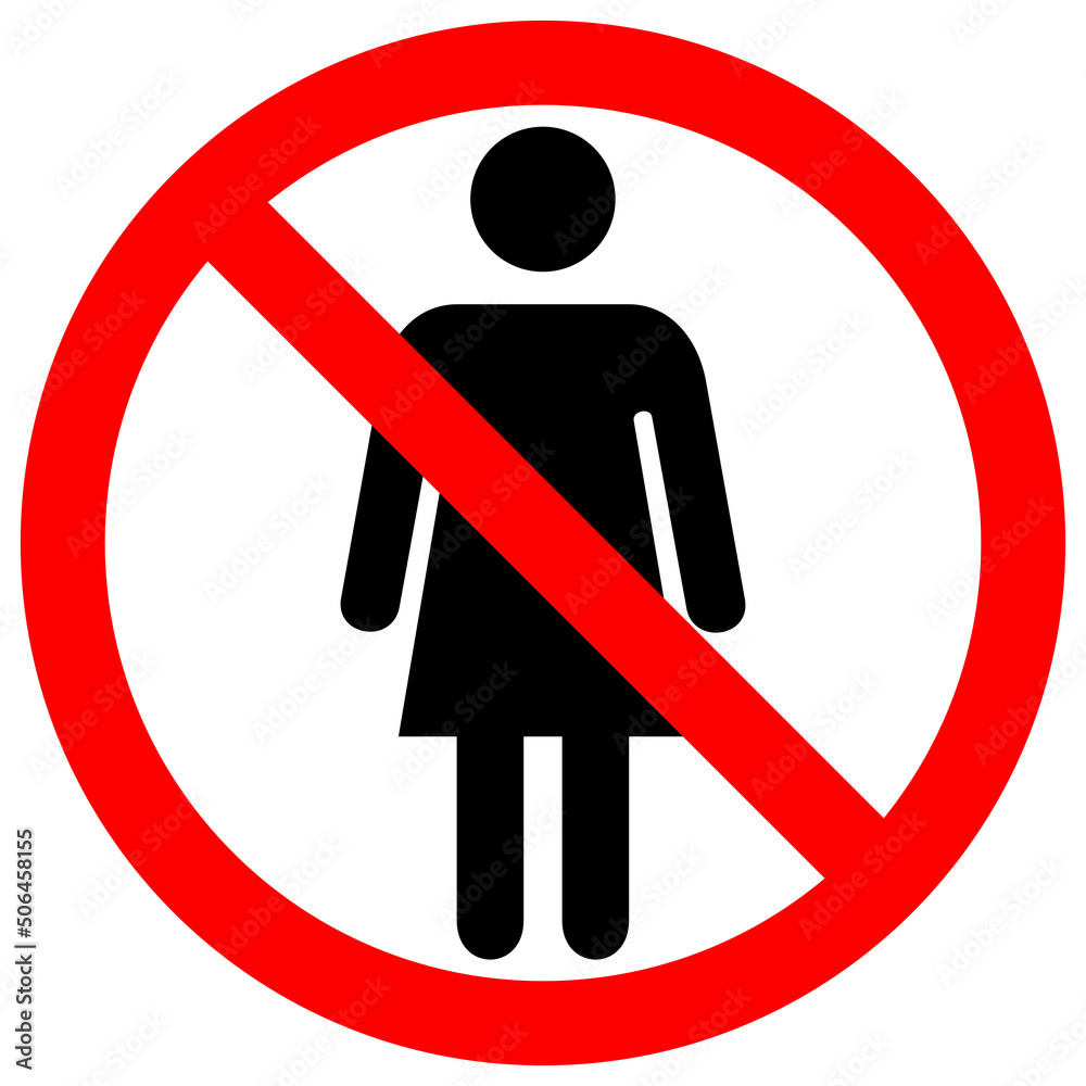 Women cannot enter icon. Black and white pictogram in red circle