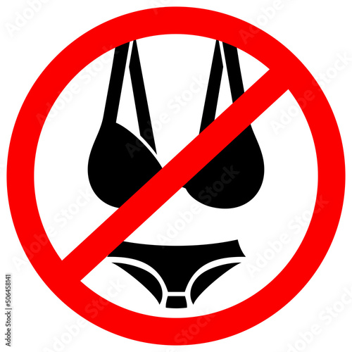 Swimsuit icon. Black and white pictogram in red Forbidden Sign