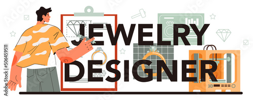 Jewelry designer typographic header. Precious stones jewelry design.