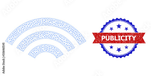 Network online signal wireframe icon, and bicolor textured Publicity seal stamp. Mesh wireframe symbol designed with online signal icon.