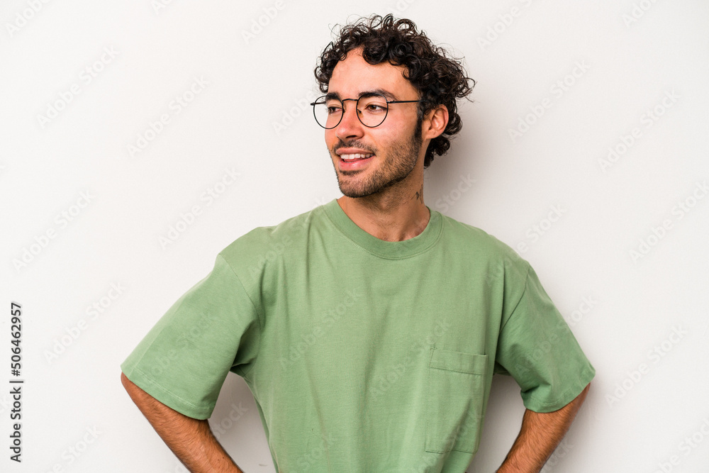 Young caucasian man isolated on white background confident keeping hands on hips. Young caucasian man isolated on white background confident keeping hands on hips.