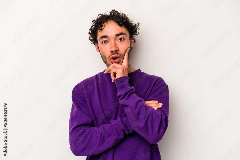 Young caucasian man isolated on white background having some great idea, concept of creativity. Young caucasian man isolated on white background having some great idea, concept of creativity.