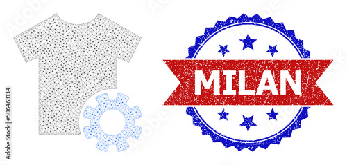 Mesh dress options carcass icon, and bicolor textured Milan watermark. Polygonal carcass illustration is based on dress options icon.