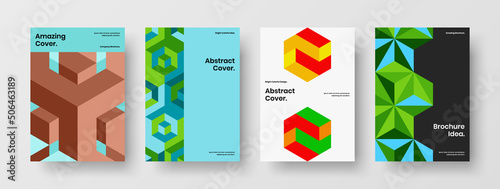 Abstract company identity A4 vector design illustration bundle. Colorful mosaic pattern annual report template collection.