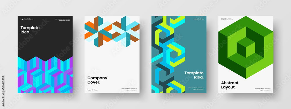 Trendy mosaic pattern placard concept set. Premium corporate identity A4 vector design template collection.