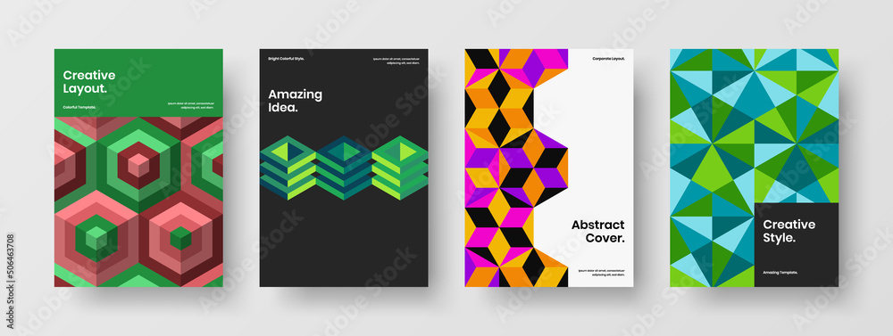 Premium booklet A4 vector design concept collection. Abstract mosaic pattern corporate cover illustration composition.