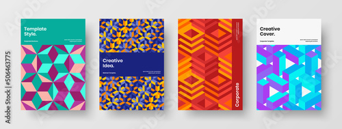 Vivid mosaic pattern company cover concept composition. Amazing placard vector design template collection.
