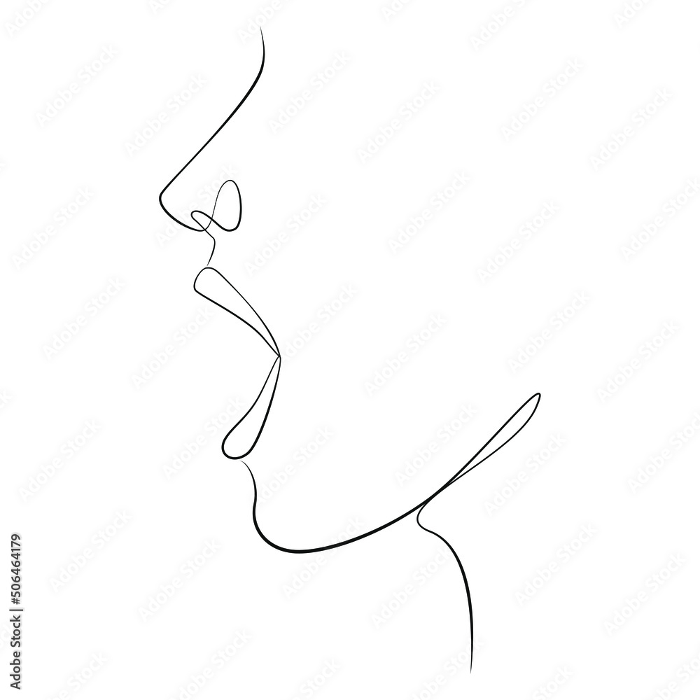 Open mouth side view one line drawing on white isolated background