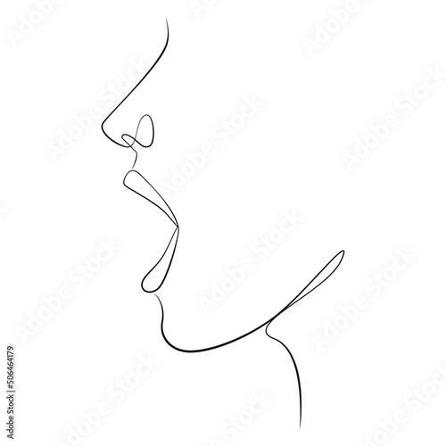 Open mouth side view one line drawing on white isolated background