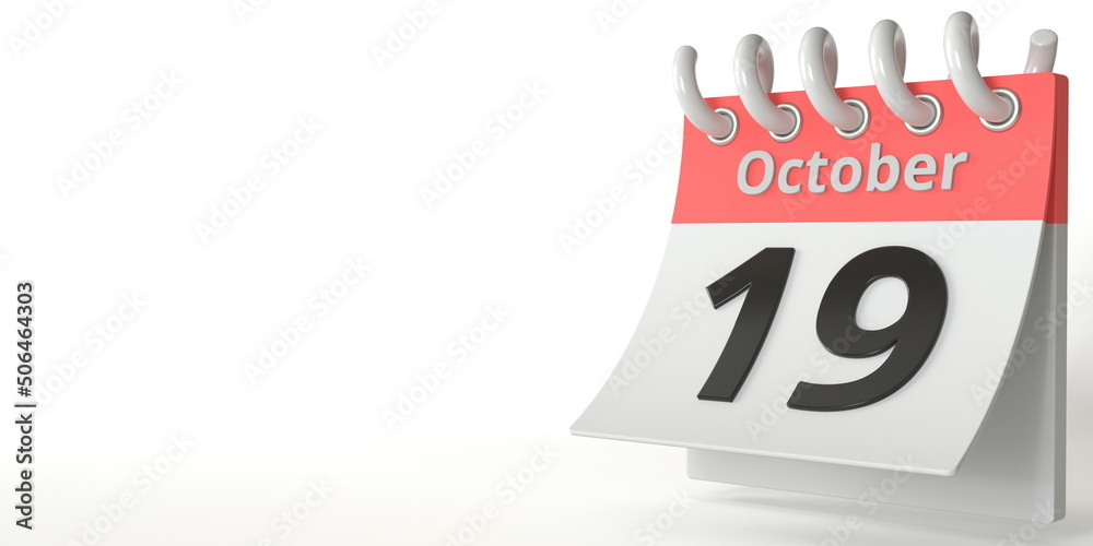 October 19 date on a tear-off calendar, 3d rendering - obrazy, fototapety, plakaty 