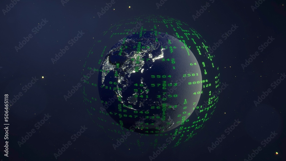 Pianeta Terra con luci accese e sfera cyber
