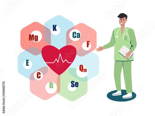 Cardiology. Cardiologist. Heart vitamine. Health care service vector illustration.