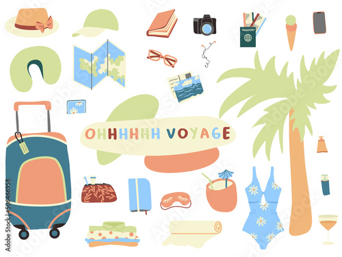 Voyage Traveling Summer Vacation Bundle of vector illustrations