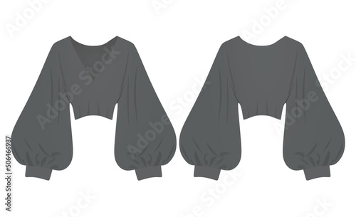 Puff sleeve v neck t shirt. vector