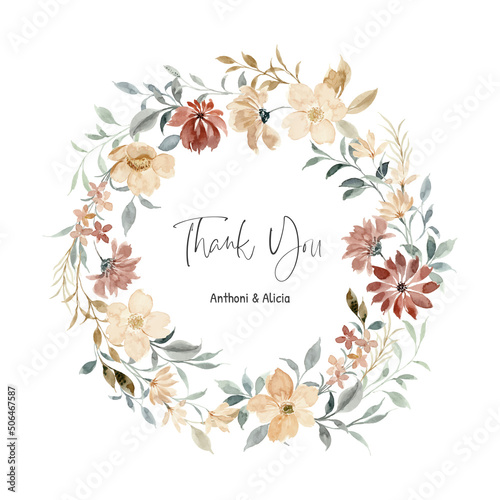 Thank you card with watercolor floral wreath