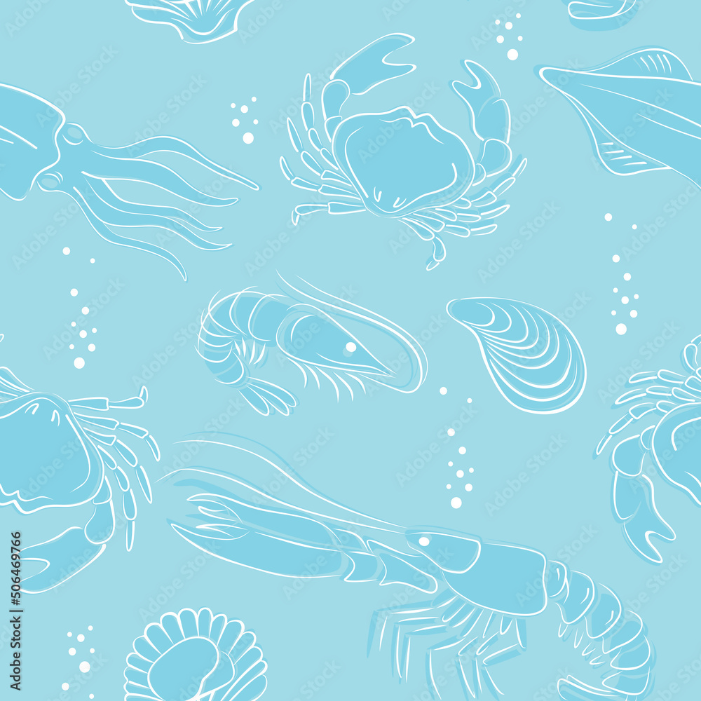 Seafood seamless pattern outline sketch drawing Seafood seamless pattern outline sketch drawing
