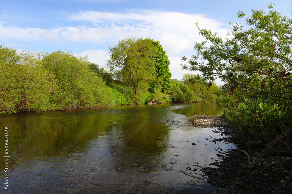 View of the River Wear on a Sunny Spring Day near Shincliffe, Durham, County Durham, England, UK.