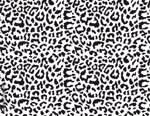 Leopard vector print, animal skin seamless pattern, black spots on white background.
