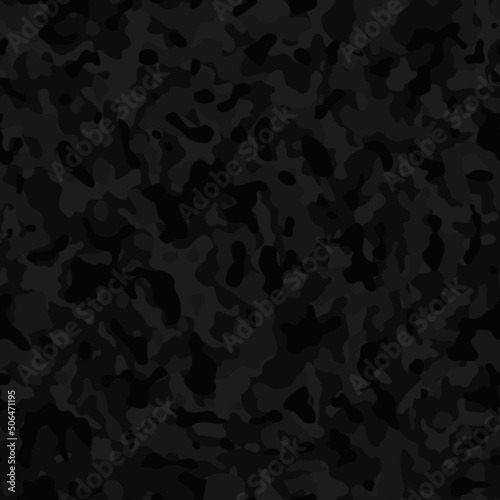  Dark pattern camouflage vector black background, disguise, night texture. Ornament