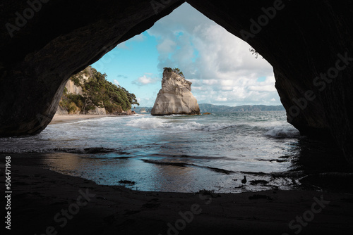 Cathedral Cove seen from the inside of a cave. Coromandel, New Zealand