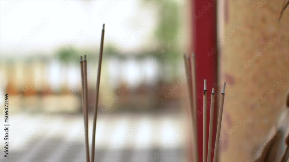 Selective focusing 4k video on the smoke stick for spiritual cultural in Chinese temple Selective focusing 4k video on the smoke stick for spiritual cultural in Chinese temple