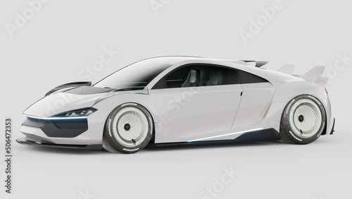 3D rendering of a brand-less generic concept car 