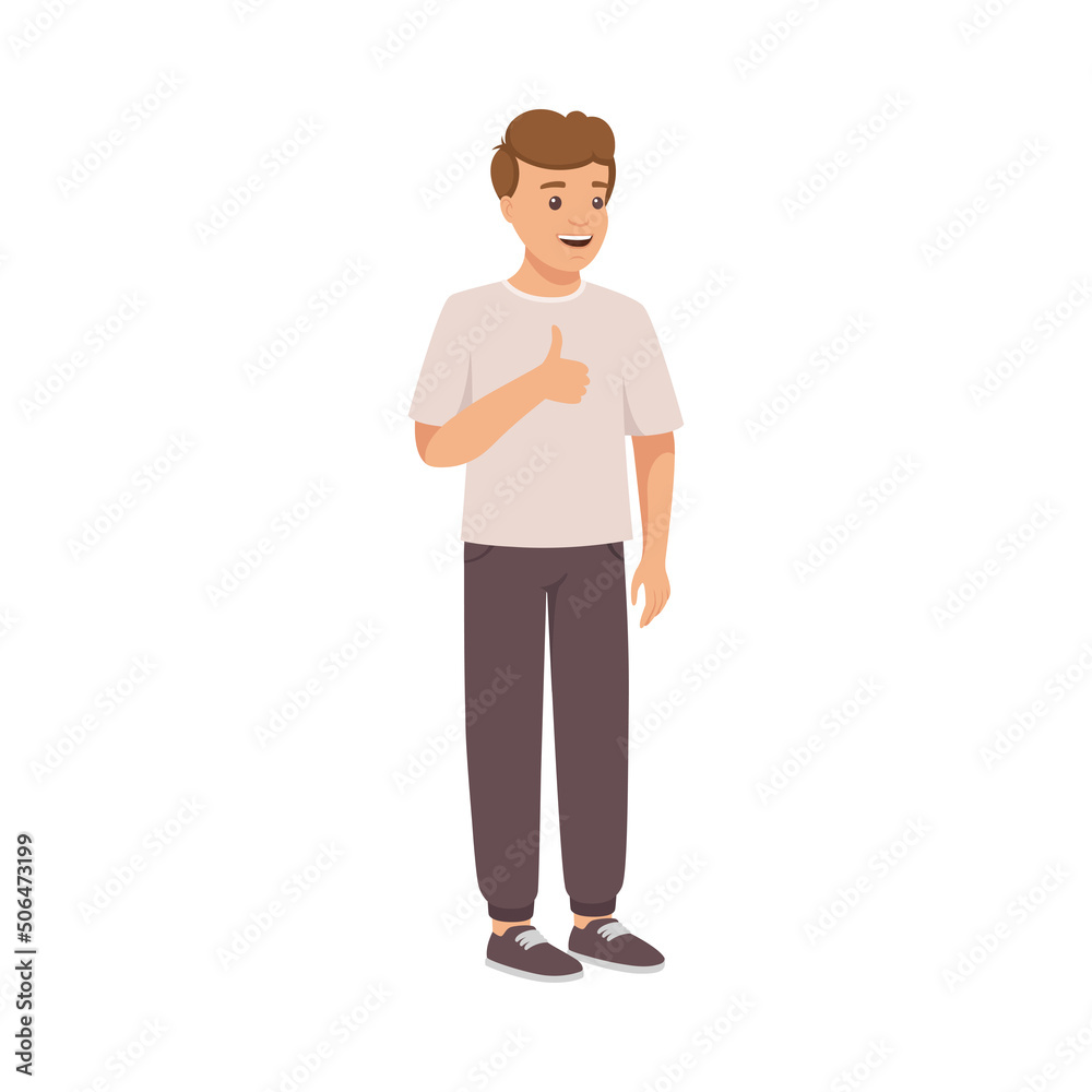 Man Character in Casual Pants Standing and Showing Thumb Up Vector Illustration Man Character in Casual Pants Standing and Showing Thumb Up Vector Illustration