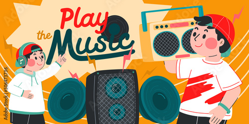 Cool Hiphop Man With Radio And Speaker, Vector, Illustration